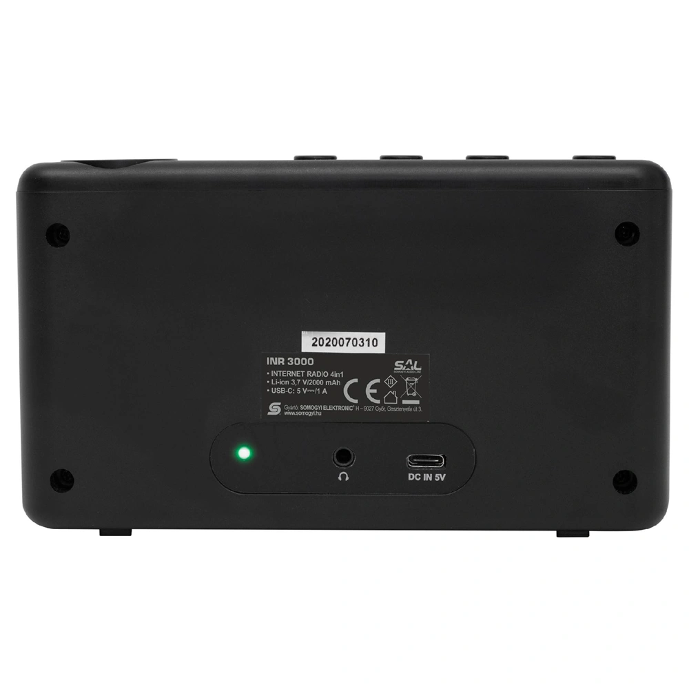Internetrádió, 4in1, fekete, Bluetooth, LCD kijelző,  beépített akkuval, 11 óra üzemidő.,   SAL INR 3000 / RENDELÉSRE
