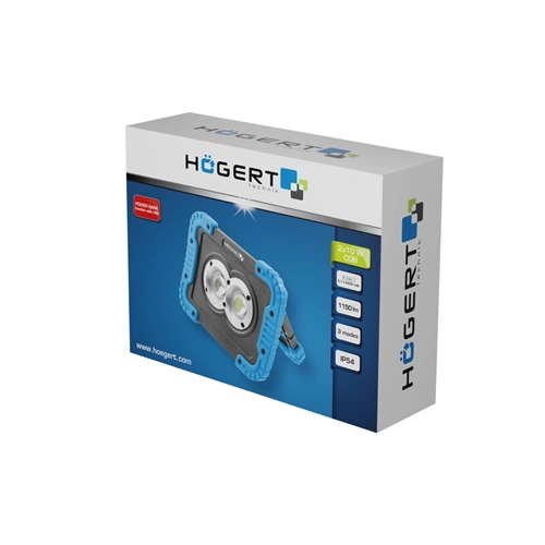 LED reflektor, akkumulátoros, COB 2x10W, IP54, PowerBank funkció, HÖGERT HT1E430