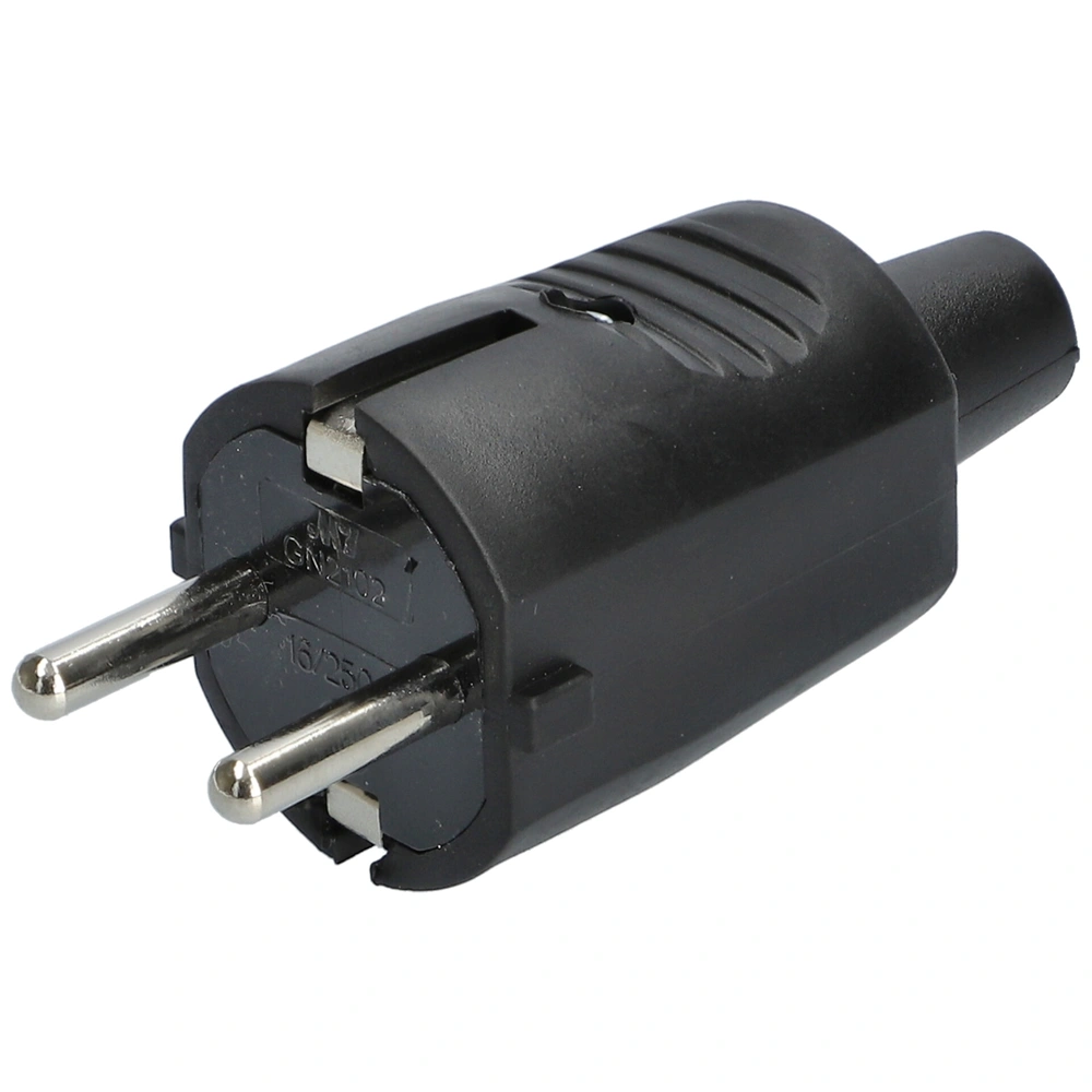 Lengő dugvilla, földelt, fekete, egyenes kivezetés, gumírozott (univerzális) : NGD01