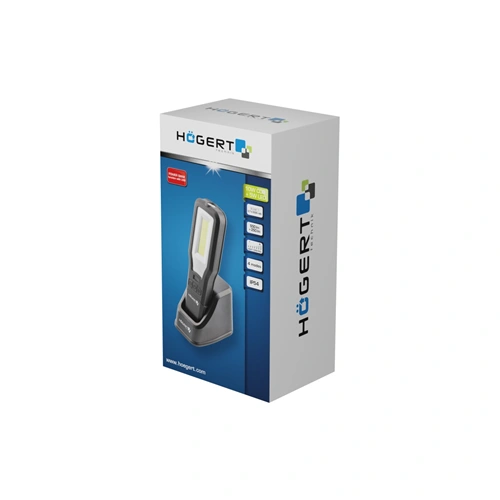 Munkalámpa, akkumulátoros, COB 10W, LED 5W, IP54,  max 550 lm, PowerBank funkció, töltő, HÖGERT HT1E408  / RENDELÉSRE