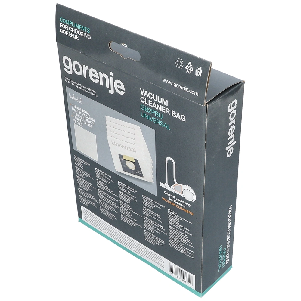 Porzsák, papír 5db+szűrő (eredeti) GORENJE porszívó pl: VCK1800EA, VCK1801B, TRITON
