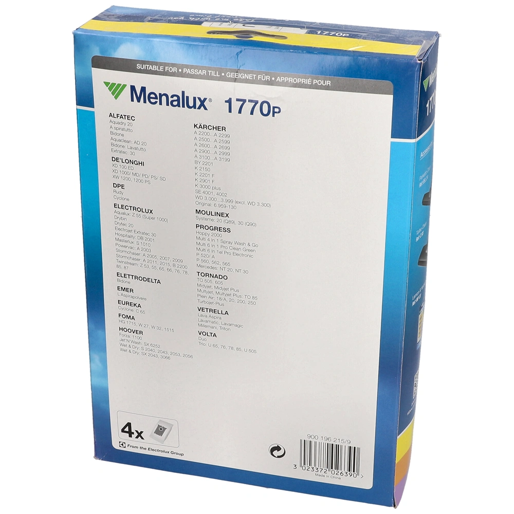 Porzsák, papír MENALUX 1770P /S32/ 4db-os (univerzális) ELECTROLUX/PROGRESS/MULTIVAC/TORNADO/MOULINEX/DELONGHI porszívó