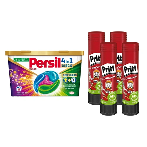 Ragasztóstift 11 g AKCIÓS CSOMAG + Persil Discs Color mosókapszula 100x11 g (4x25 db ) stift Pritt