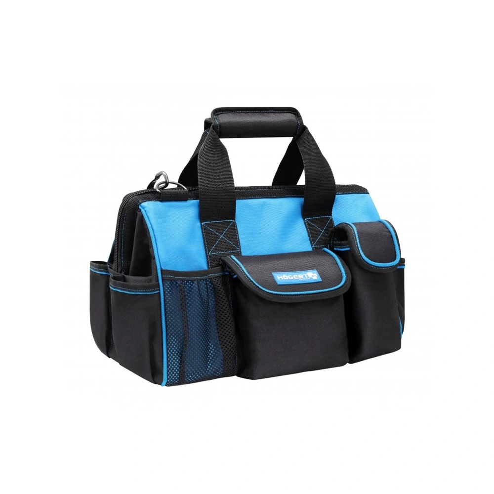 Szerszámostáska, erősített textil anyag, 8 belső és 17 külső zseb, 5 láb, 39 x 21.5 x 27 cm, HÖGERT HT7G201
