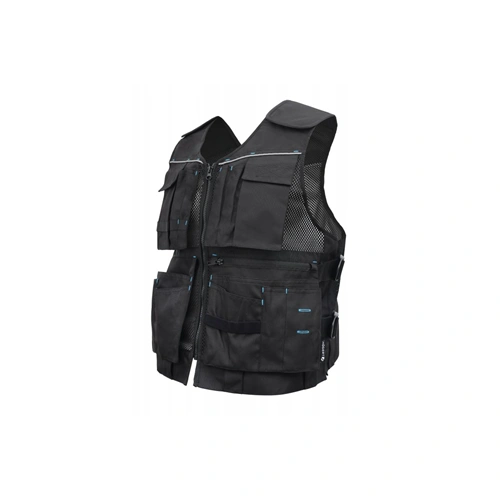 Szerszámtartó mellény, fekete, 12db nyitott zseb, 1 cipzáros, HÖGERT HT5K930 / RENDELÉSRE