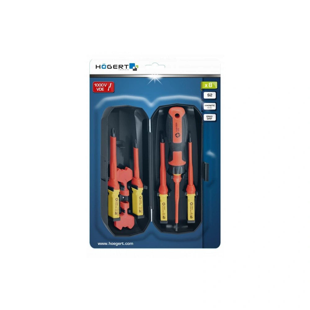 Szigetelt csavarhúzó készlet, mágneses, 1000V, 8 részes, HÖGERT HT1S998