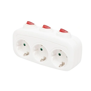 T-alakú hálózati földelt elosztó, 3 kapcsolóval, gyerekvédelem, IP20, 16A, 3680W, fehér, HOME  TPF 3K