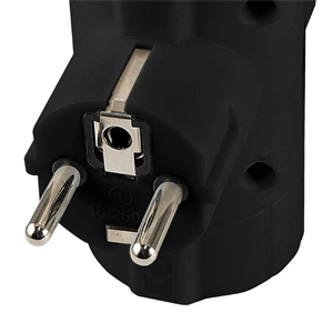 T-alakú hálózati földelt elosztó, gyerekvédelem, IP20, 16A, 3680W, fekete, HOME  TPF-26/BK