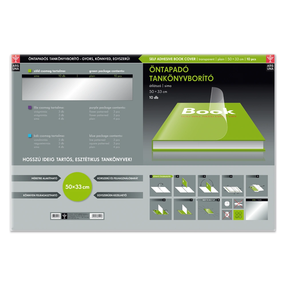 Tankönyvborító öntapadó, 50x33cm, 10 ív/csomag, Ars Una, víztiszta