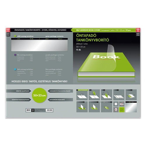 Tankönyvborító öntapadó, 50x33cm, 10 ív/csomag, Ars Una, víztiszta