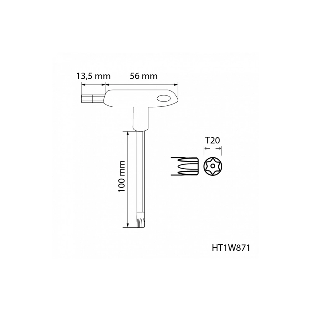 Torx furatos kulcs, TT20, nyeles, hosszított, HÖGERT HT1W871