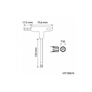 Torx furatos kulcs, TT30, nyeles, hosszított, HÖGERT HT1W874