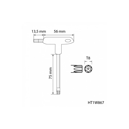 Torx furatos kulcs, TT8 , nyeles, hosszított, HÖGERT HT1W867