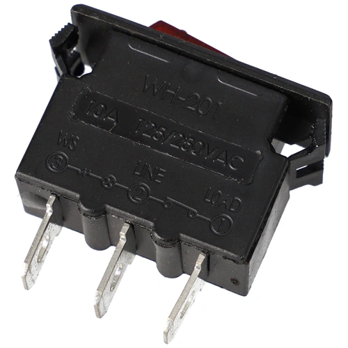 10A/250V, 32x15/23x12mm Billenőkapcsoló reset/off, piros (univerzális)