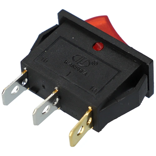 15A/250V, 30x13 / 28,5x10,5 mm Billenőkapcsoló, piros, számos, keskeny