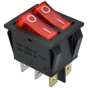 15A/250V AC, 31x26 / 29x22 mm Billenőkapcsoló, dupla, piros, számos, szögletes (univerzális)