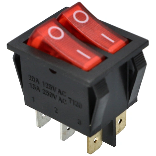 15A/250V AC, 31x26 / 29x22 mm Billenőkapcsoló, dupla, piros, számos, szögletes (univerzális)