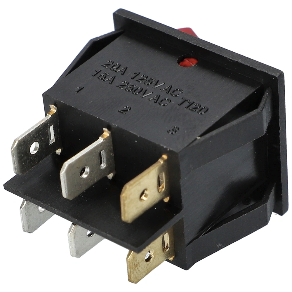 15A/250V AC, 31x26 / 29x22 mm Billenőkapcsoló, dupla, piros, számos, szögletes (univerzális)