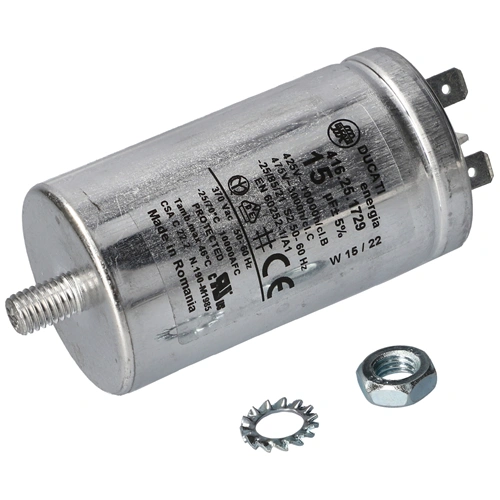 15 uF 475V Kondenzátor, sarus, motor indító, fémházas (eredeti) WHIRLPOOL / INDESIT szárítógép