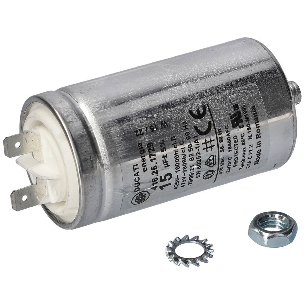 15 uF 475V Kondenzátor, sarus, motor indító, fémházas (eredeti) WHIRLPOOL / INDESIT szárítógép