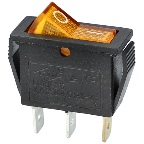 16A/250V AC, 30x13 / 29x11 mm Billenőkapcsoló, sárga, számos, keskeny, szögletes