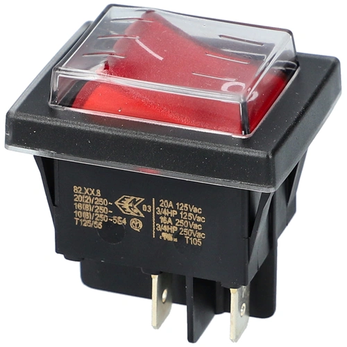 16A/250V AC, 37x30 mm Billenőkapcsoló, piros, számos, széles takarítógép