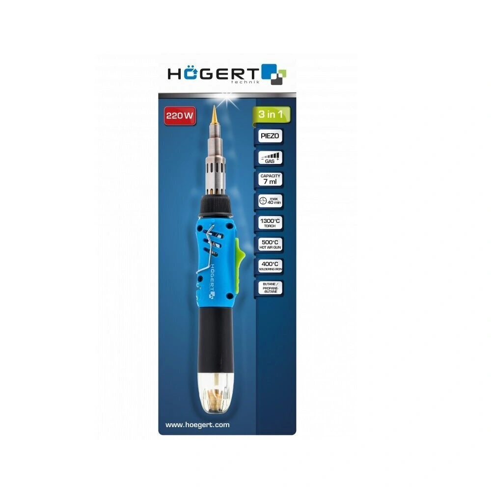 3 az 1-ben gáz forrasztópáka, 7ml, Piezo, HÖGERT HT2C401