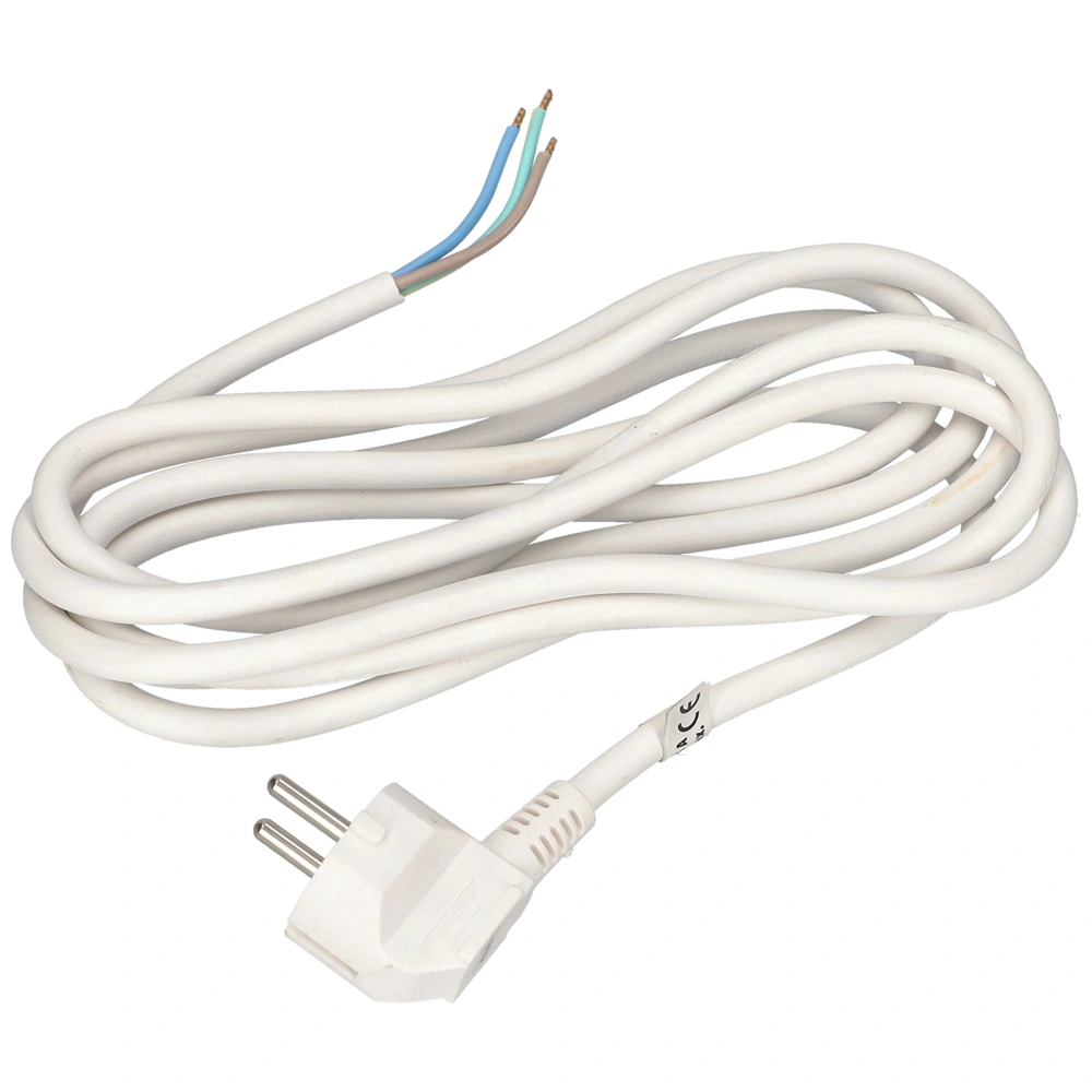3x1,5 3m Hálózati kábel háromeres fehér, szerelt dugvillával