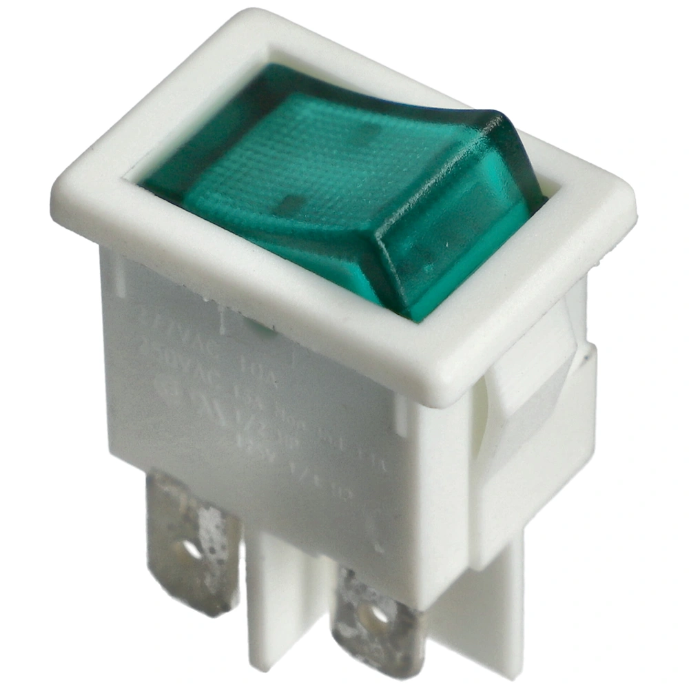 6A/250V AC 21x15 / 19x13 mm Billenőkapcsoló, zöld, kicsi (univerzális) olajradiátor