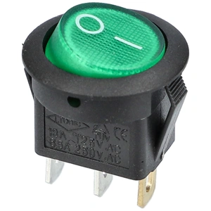6A/250V AC, 23x21 mm Billenőkapcsoló, zöld, számos, kicsi, kerek (univerzális)