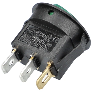 6A/250V AC, 23x21 mm Billenőkapcsoló, zöld, számos, kicsi, kerek (univerzális)