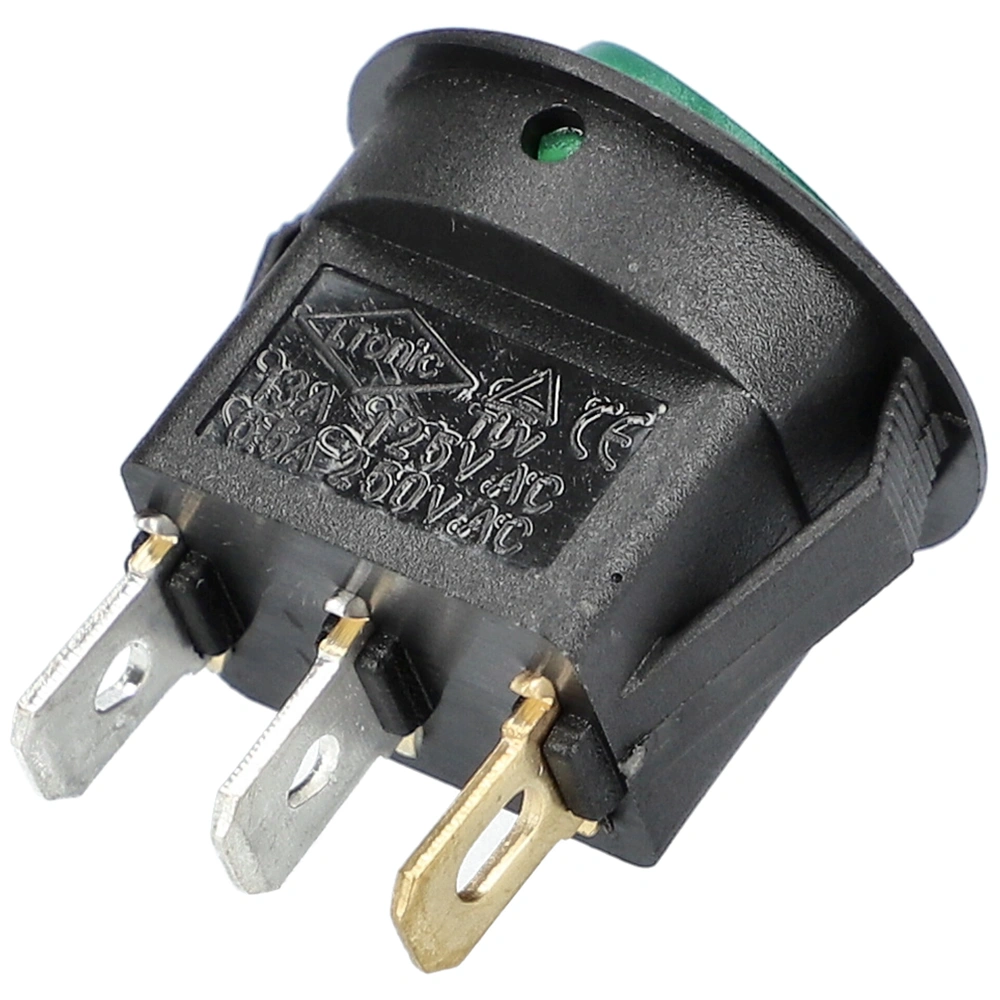 6A/250V AC, 23x21 mm Billenőkapcsoló, zöld, számos, kicsi, kerek (univerzális)