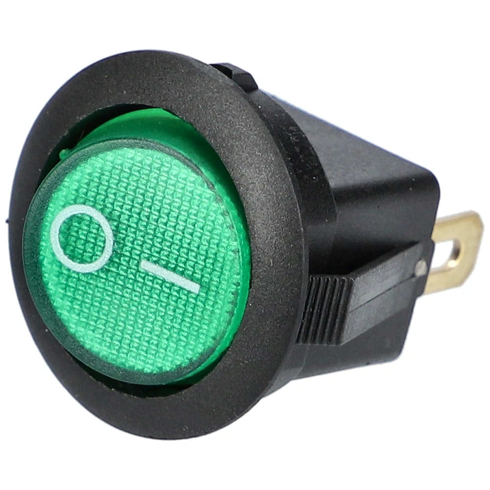 6A/250V AC, 23x21 mm Billenőkapcsoló, zöld, számos, kicsi, kerek (univerzális)