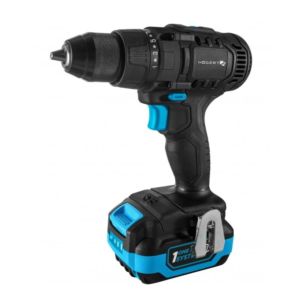 Akkumulátoros fúró-csavarozó szett, 2 Ah akku, 18 V, 50 Nm, koffer, HÖGERT HT2E244-B12DD