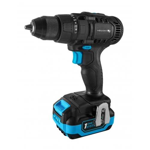 Akkumulátoros fúró-csavarozó szett, 2 Ah akku, 18 V, 50 Nm, koffer, HÖGERT HT2E244-B12DD