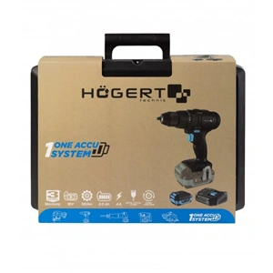 Akkumulátoros fúró-csavarozó szett, 2 Ah akku, 18 V, 50 Nm, koffer, HÖGERT HT2E244-B12DD