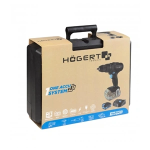 Akkumulátoros fúró-csavarozó szett, 2 Ah akku, 18 V, 50 Nm, koffer, HÖGERT HT2E244-B12DD