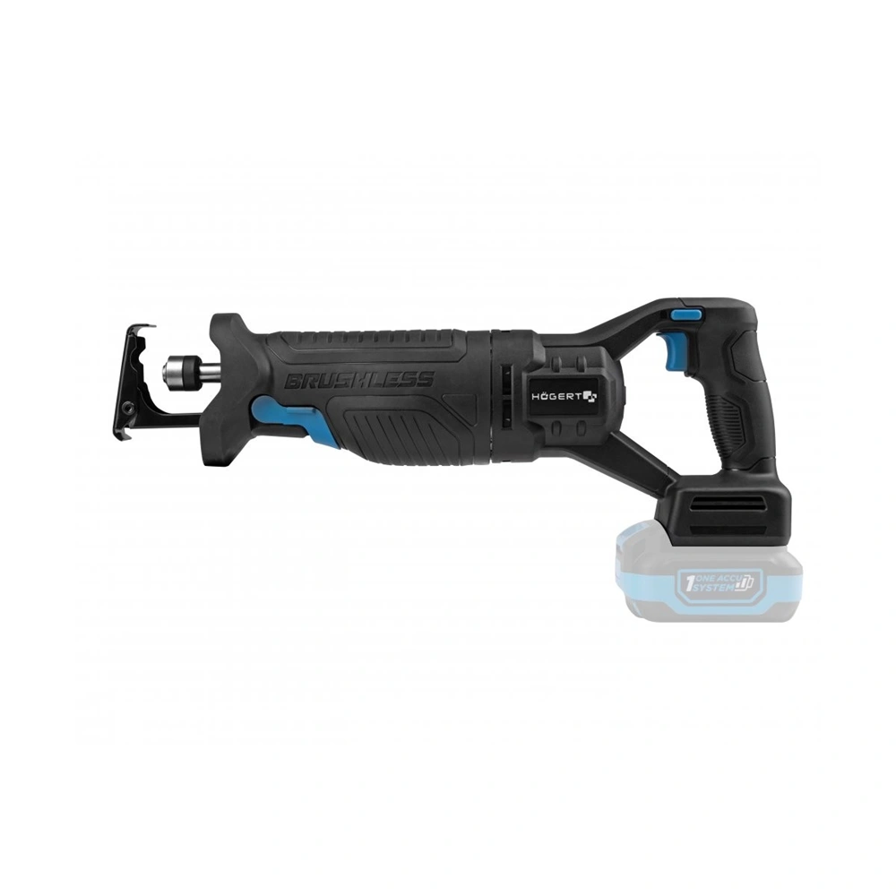 Akkumulátoros orrfűrész géptest (töltő és akku nélkül), szénkefementes motor, 18 V, HÖGERT HT2E234-0RS 