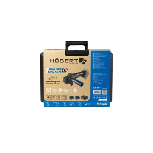 Akkumulátoros sarokcsiszoló lapát kapcsolóval, szénkefementes, 125 mm, 18 V, , HÖGERT HT2E251-B24AG  