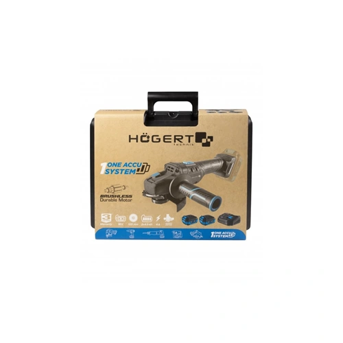 Akkumulátoros sarokcsiszoló szett, szénkefementes, 125 mm, 18 V, koffer, HÖGERT HT2E250-B24AG
