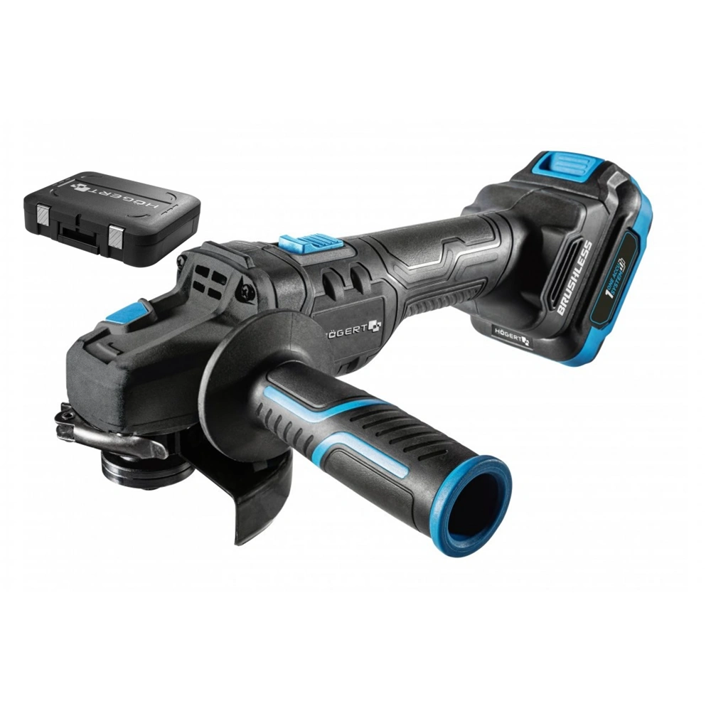 Akkumulátoros sarokcsiszoló szett, szénkefementes, 125 mm, 18 V, koffer, HÖGERT HT2E250-B24AG