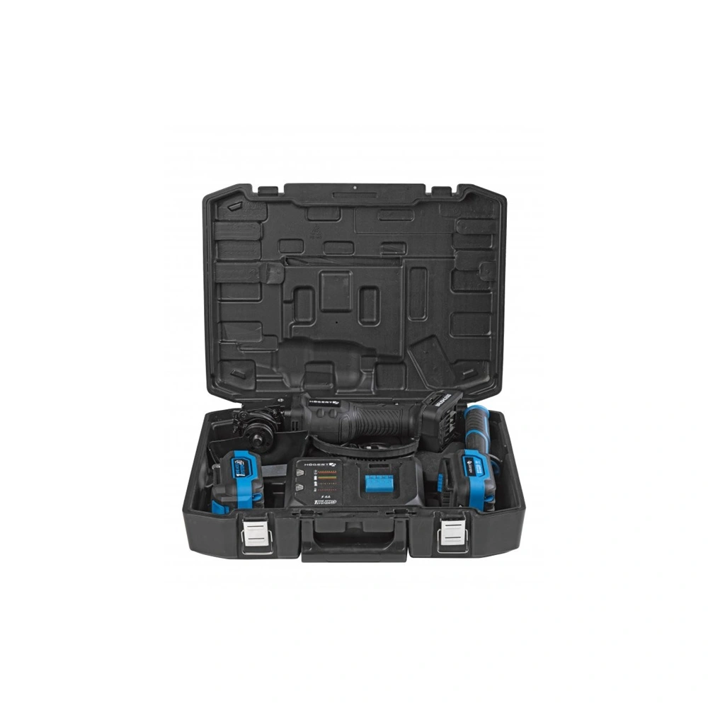 Akkumulátoros sarokcsiszoló szett, szénkefementes, 125 mm, 18 V, koffer, HÖGERT HT2E250-B24AG