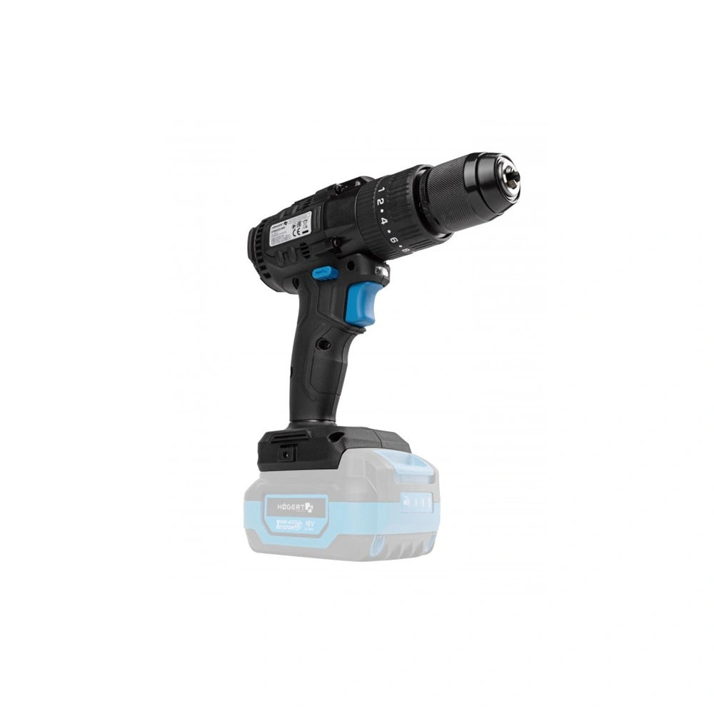 Akkumulátoros ütvefúró-csavarozó géptest, (akku és töltő nélkül),szénkefementes,18V, 80Nm, HÖGERT HT2E223  