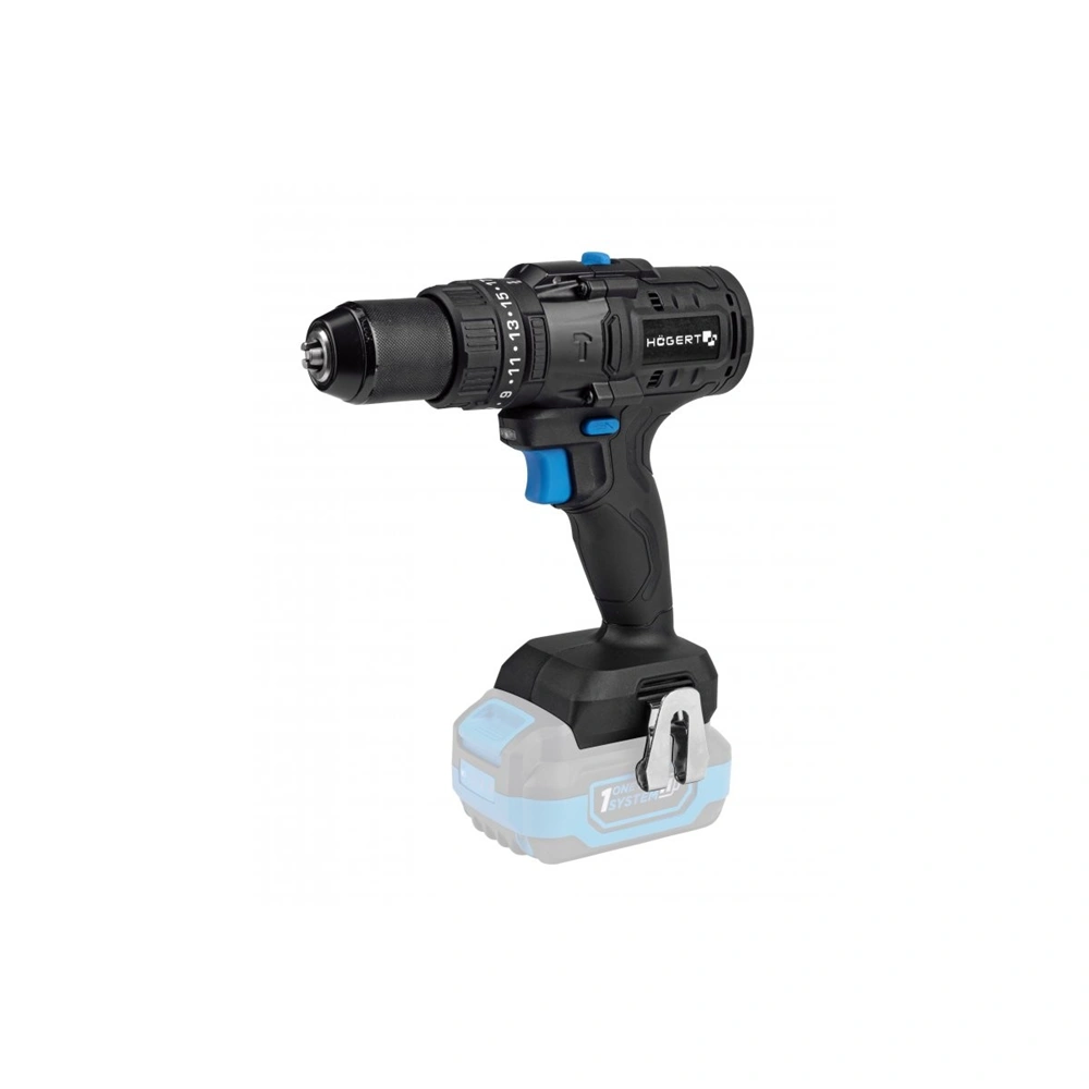 Akkumulátoros ütvefúró-csavarozó géptest,(akku és töltő nélkül),szénkefementes,18V, 100Nm, HÖGERT HT2E224 