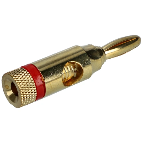 Aranyozott 4mm banándugó piros jelölőgyűrűvel / RENDELÉSRE