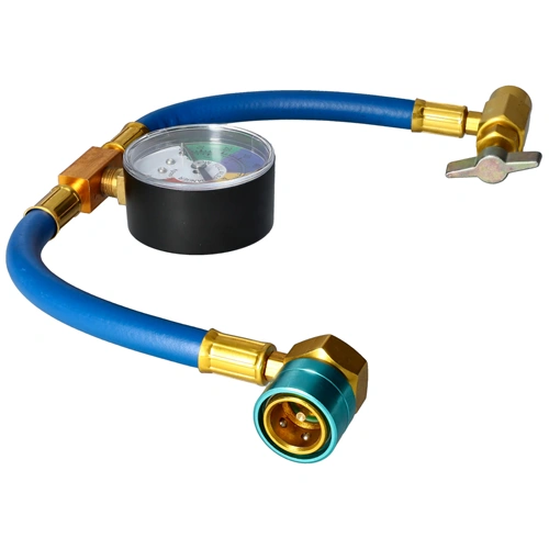 Autóklíma töltő csap, kiszúrós, csővel, órával R1234yf gáz töltésére