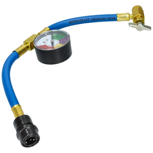 Autóklíma töltő csap, kiszúrós, csővel, órával R134a gáz töltésére