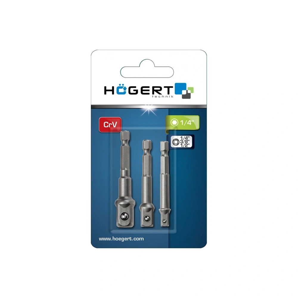 Bit-dugókulcs átalakító adapter 1/4", 3/8", 1/2", HÖGERT HT1S445