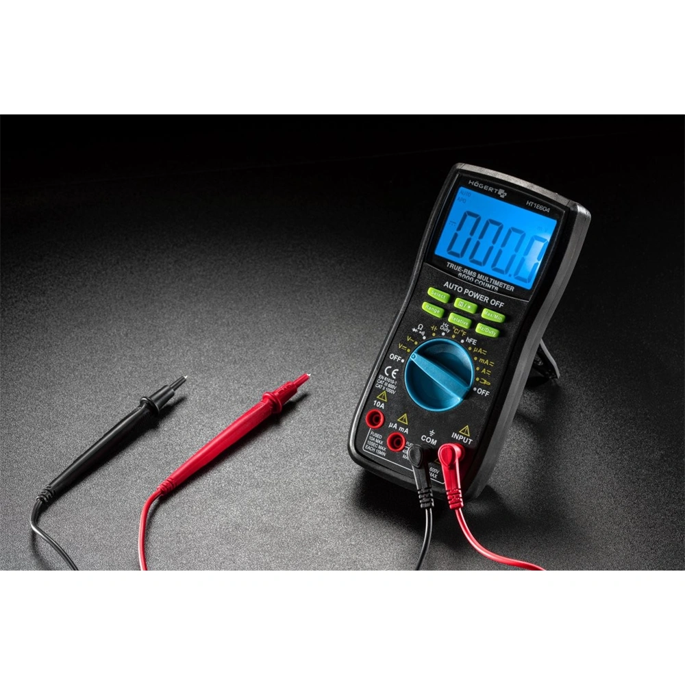 Digitális Multiméter, LCD kijelző, AC-DC 600V, 10A, 60 MΩ, HÖGERT HT1E604