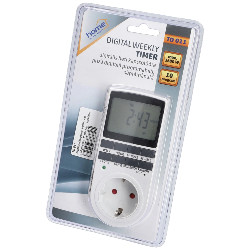 Digitális időkapcsoló, beltéri, napi 10 program, 15 féle nap-kombinációban, / hét, HOME TD 011